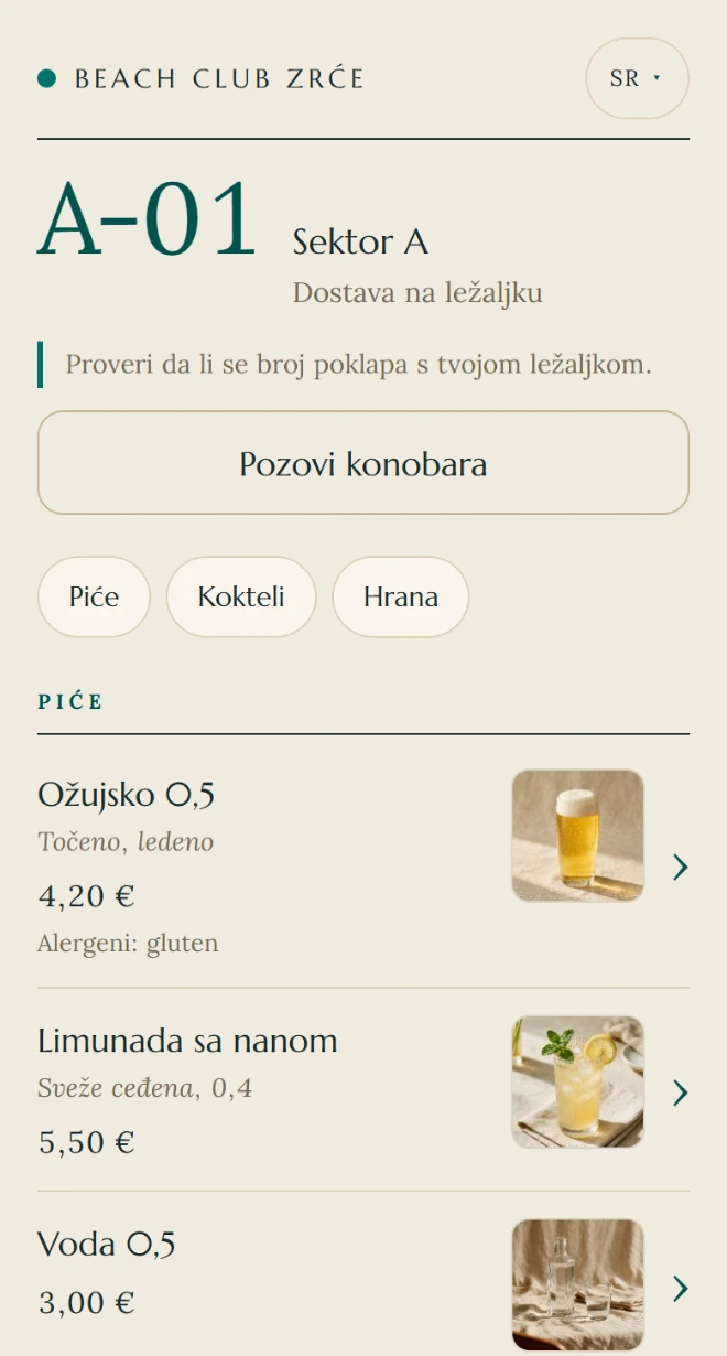Hotelska svetla: isti meni klasičnim pismom, više praznine.
